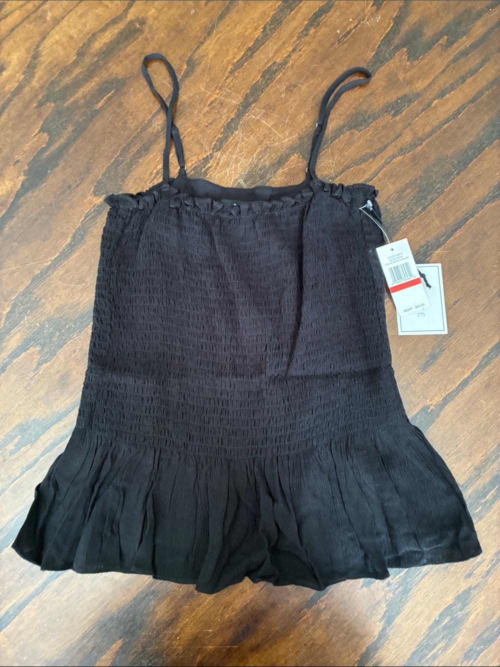 Smocked Black Ruffle-Hem Camisole Top